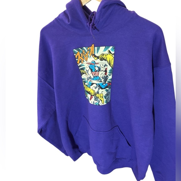 Japanese Civil Comic Clang Marvel T-Shirt, Men L, Captain America, Purple - Picture 3 of 5